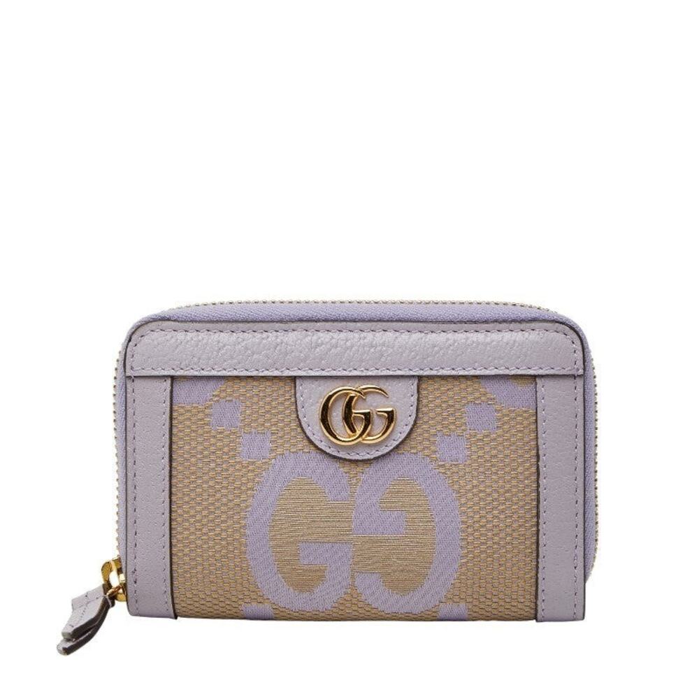 Gucci Canvas Leather Jumbo GG Card Coin Case Beige